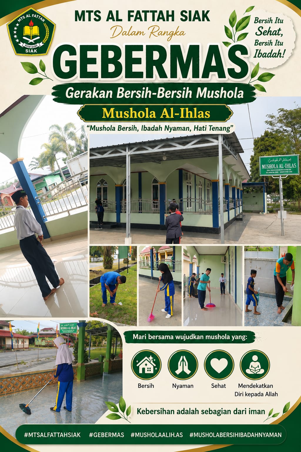 Gerakan Bersih-Bersih Masjid di MUSHOLA AL IKHLAS, Kecamatan Siak — Aksi Guru dan Siswa /i MTSS AL FATTAH SIAK
