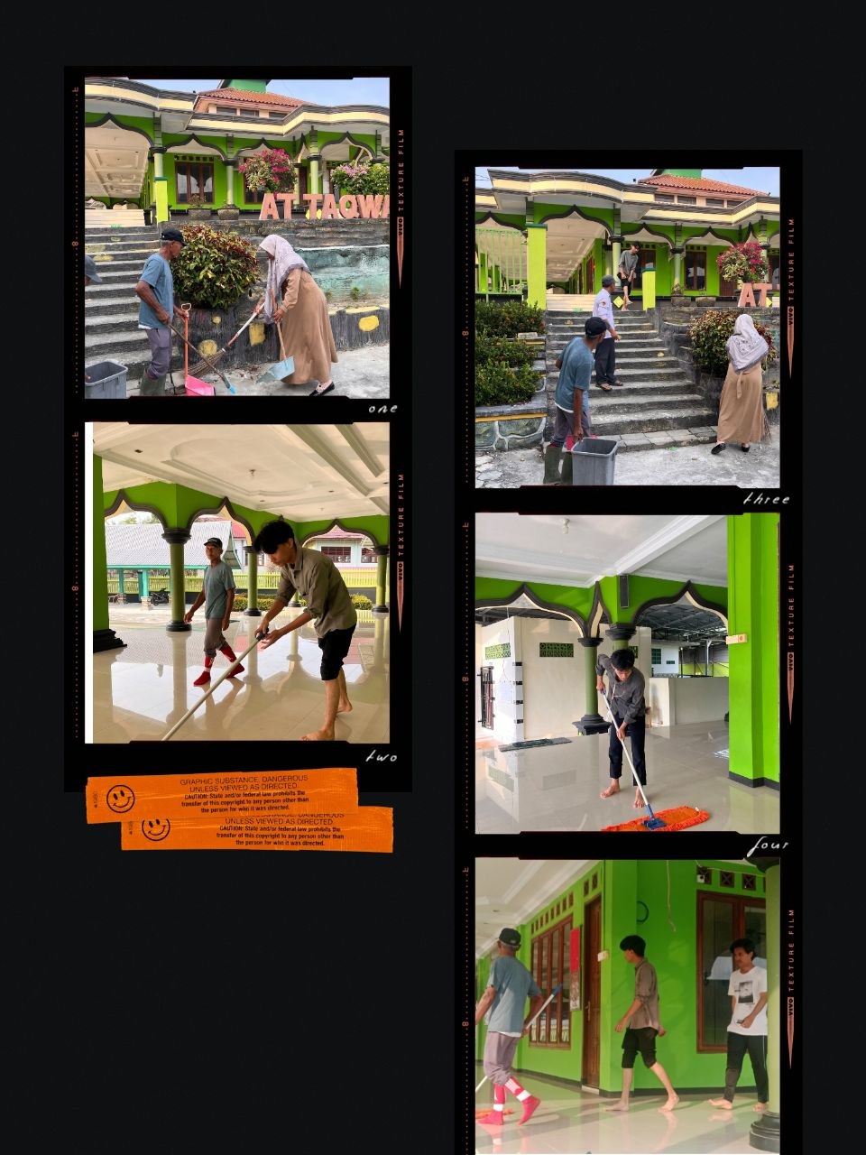 Gerakan Bersih-Bersih Masjid di Masjid At-Taqwa kampung Sawit Permai, Kecamatan Dayun — Aksi Penyuluh Agama Islam Bersama pengurus masid dan Mahasiswa KKN UMRI